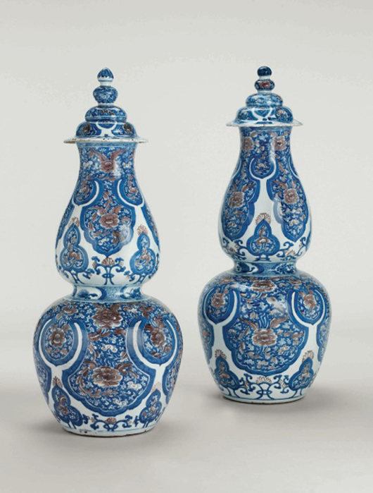 Two Qing Dynasty Kangxi period porcelain vases decorated in underglaze blue and copper red, Jingdezhen kilns, Jiangxi province. On display at the Kensington Church Street Gallery of Jorge Welsh during the annual Asian Art in London event Nov. 3-12. Image courtesy of Jorge Welsh.